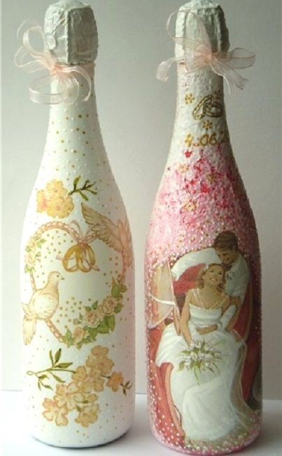 Оригинальное и праздничное оформление бутылок на свадьбу