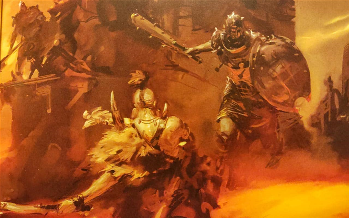 Некоторые иллюстрации железных големов и других отрядов Хаоса, сражающихся в кампании Warcry.
