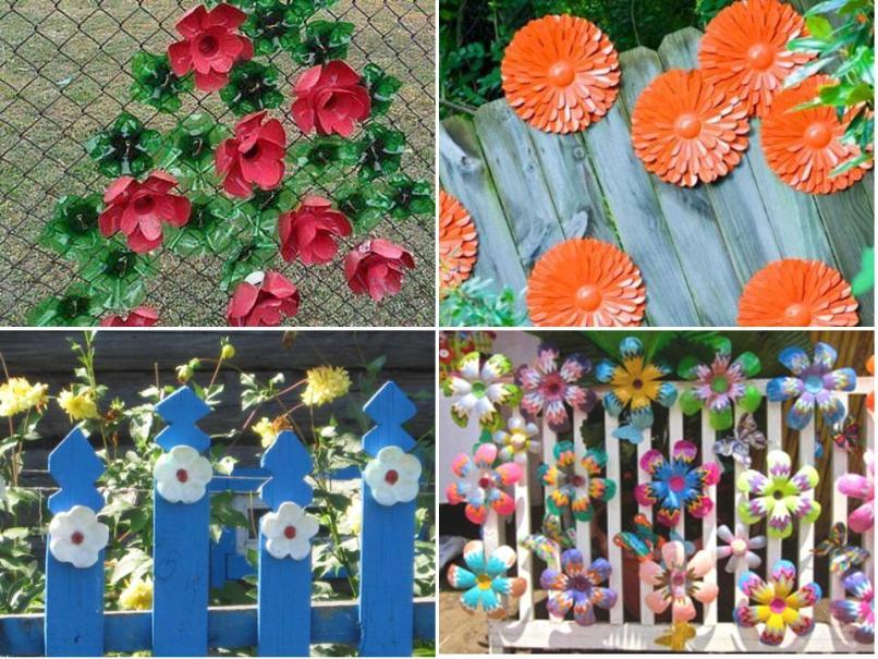 Цветы из пластиковых бутылок   для сада, огорода и дачи; фото и описание как сделать своими руками