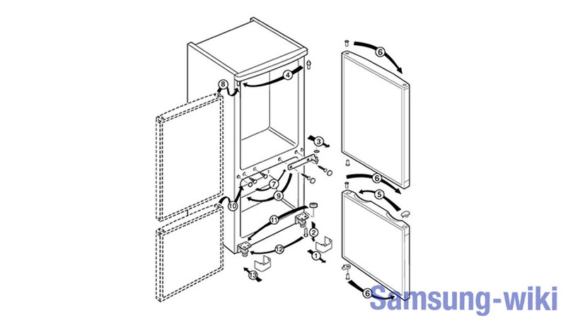 Как перевесить дверь двухкамерного холодильника Самсунг