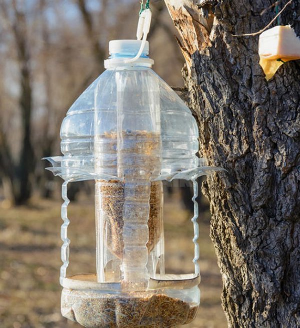 Как сделать кормушку для птиц из пластиковой бутылки: идеи