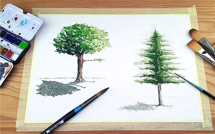Как рисовать деревья акварелью