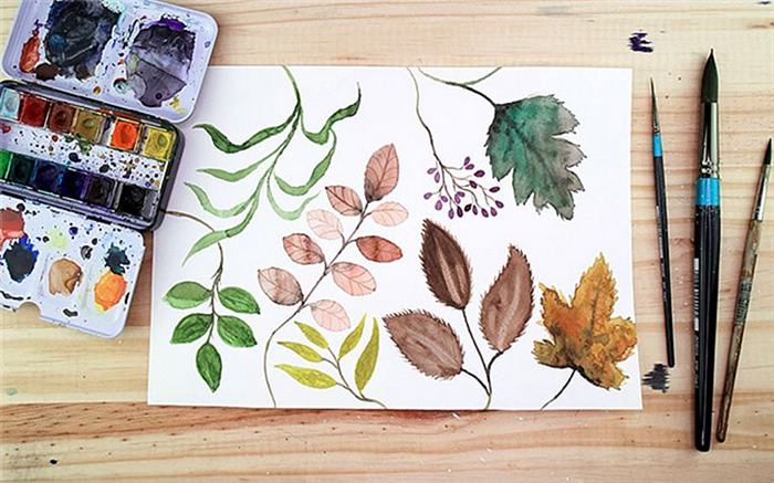 как рисовать листья акварелью