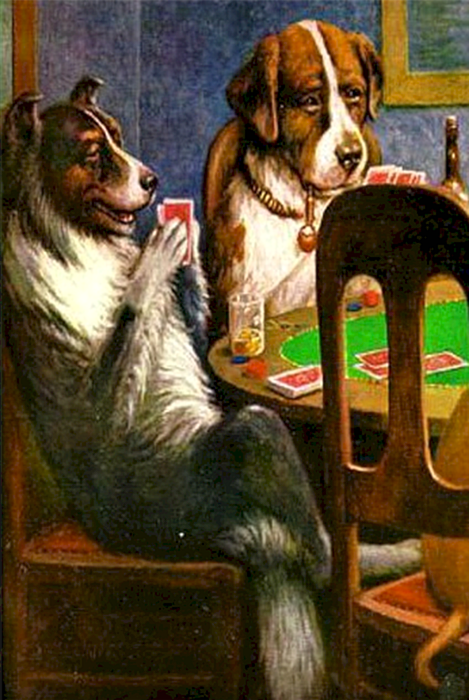 Собаки, играющие в покер Деталь картины